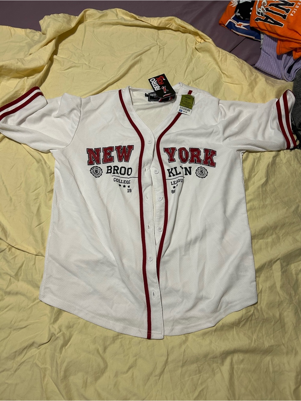 New York Brooklyn Baseball Jersey - White with Red Trim